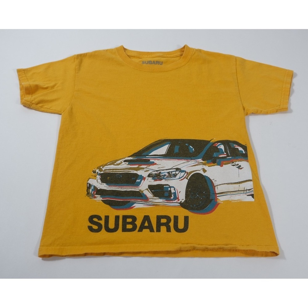 Subaru T-Shirt Boys Small Yellow Graphic Car Print Short Sleeve Crew Neck Cotton